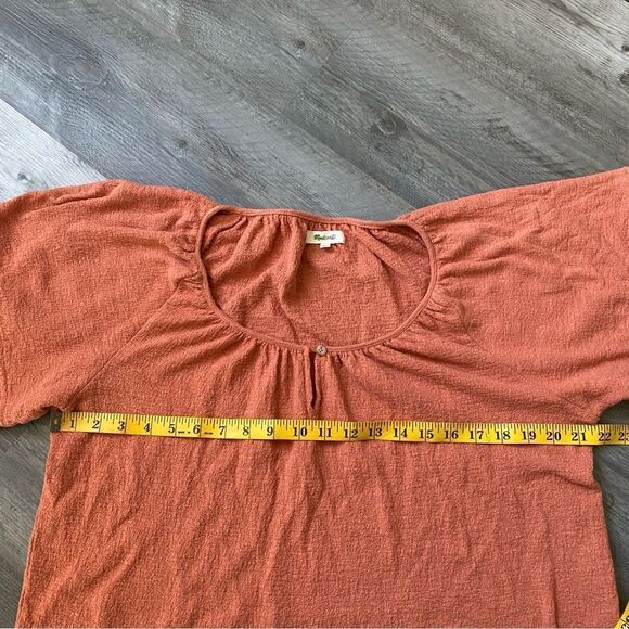 Madewell Textured Keyhole Top Large Clay Tiered Ruffle Sleeves Preppy - Picture 6 of 8
